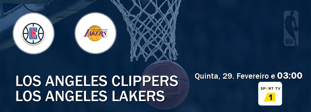 Jogo entre Los Angeles Clippers e Los Angeles Lakers tem emissão Sport TV 1 (Quinta, 29. Fevereiro e  03:00).