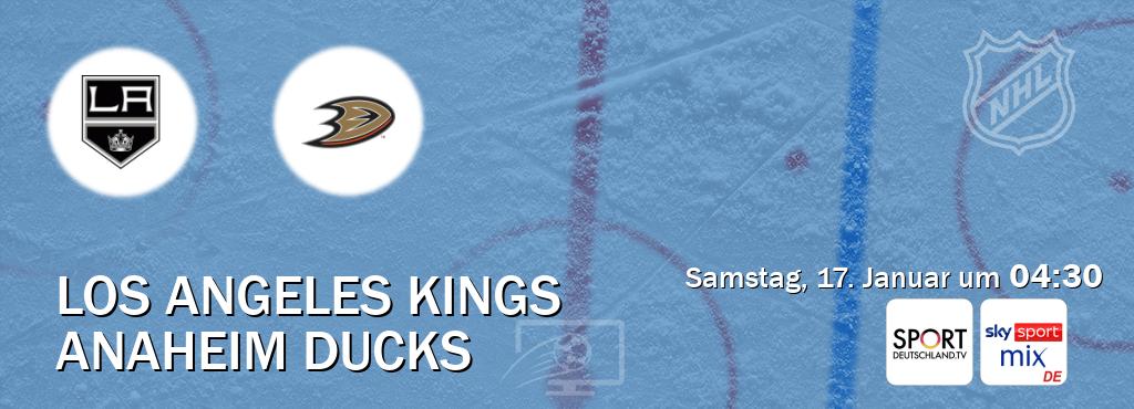 Das Spiel zwischen Los Angeles Kings und Anaheim Ducks wird am Samstag, 17. Januar um  04:30, live vom Sportdeutschland.TV und Sky Sport Mix übertragen.
