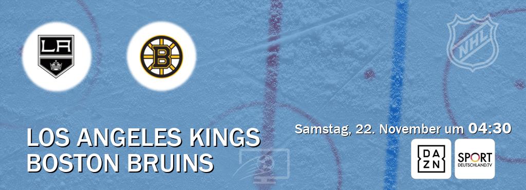 Das Spiel zwischen Los Angeles Kings und Boston Bruins wird am Samstag, 22. November um 04:30, live vom DAZN und Sportdeutschland.TV übertragen. Das Spiel zwischen Los Angeles Kings und Boston Bruins wird am Samstag, 22. November um 04:30, live vom DAZN und Sportdeutschland.TV übertragen.