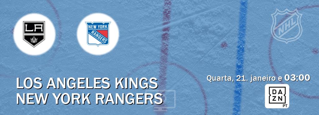 Jogo entre Los Angeles Kings e New York Rangers tem emissão DAZN (quarta, 21. janeiro e  03:00).