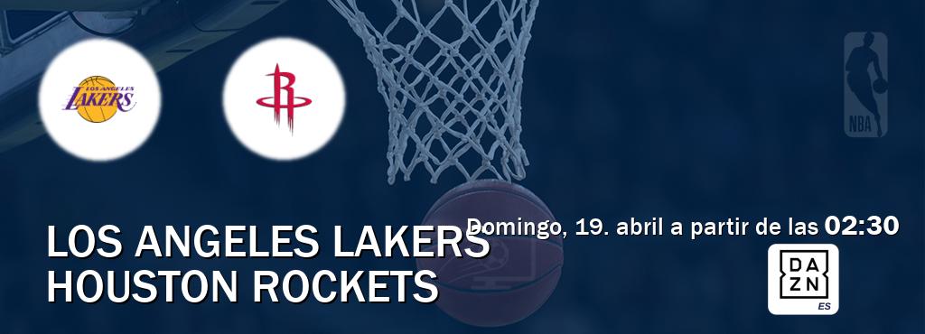 El partido entre Los Angeles Lakers y Houston Rockets será retransmitido por DAZN España (domingo, 19. abril a partir de las 02:30). El partido entre Los Angeles Lakers y Houston Rockets será retransmitido por DAZN España (domingo, 19. abril a partir de las 02:30).