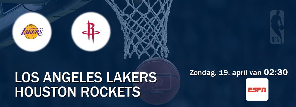 Wedstrijd tussen Los Angeles Lakers en Houston Rockets live op tv bij ESPN 1 (zondag, 19. april van 02:30). Wedstrijd tussen Los Angeles Lakers en Houston Rockets live op tv bij ESPN 1 (zondag, 19. april van 02:30).