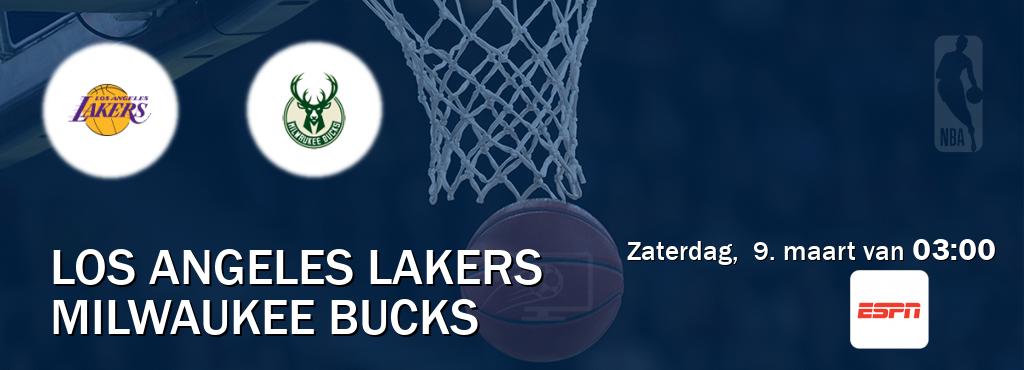 Wedstrijd tussen Los Angeles Lakers en Milwaukee Bucks live op tv bij ESPN 1 (zaterdag,  9. maart van  03:00).