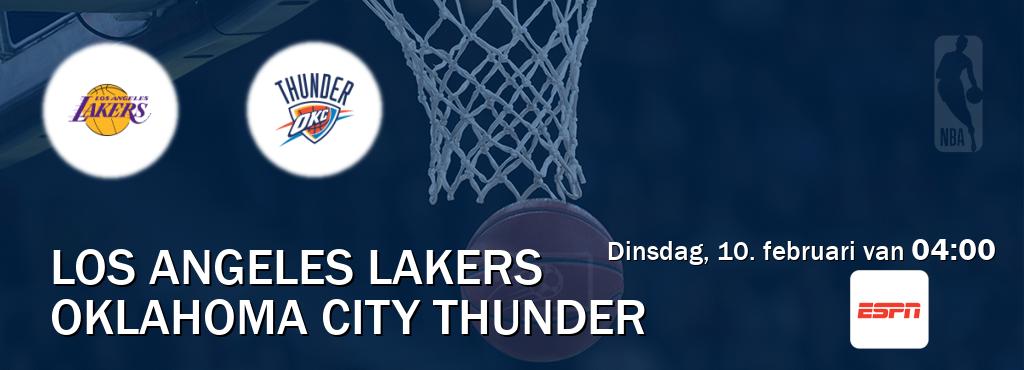 Wedstrijd tussen Los Angeles Lakers en Oklahoma City Thunder live op tv bij ESPN 1 (dinsdag, 10. februari van  04:00).