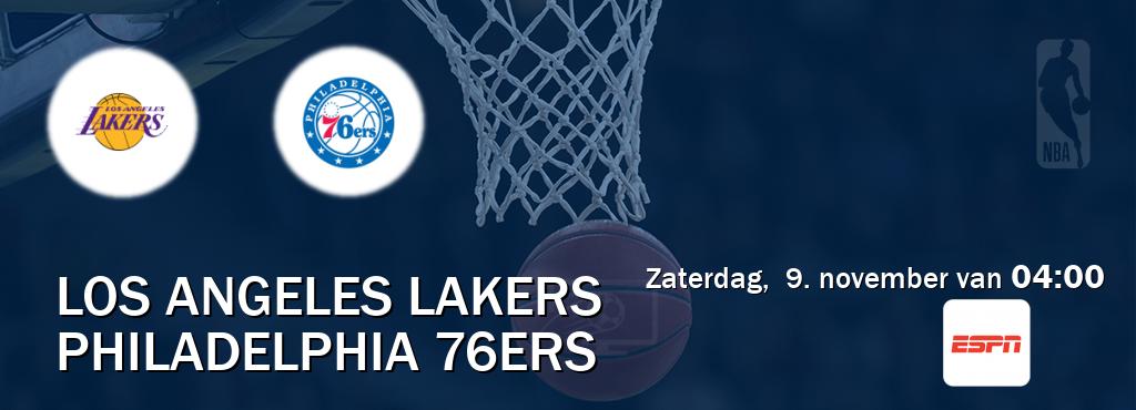 Wedstrijd tussen Los Angeles Lakers en Philadelphia 76ers live op tv bij ESPN 1 (zaterdag,  9. november van  04:00).