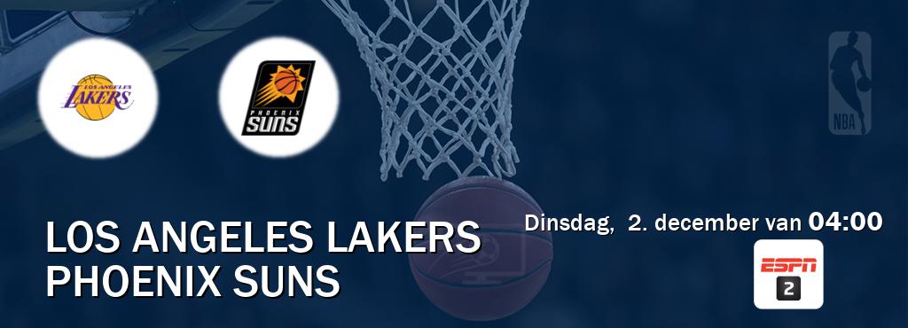 Wedstrijd tussen Los Angeles Lakers en Phoenix Suns live op tv bij ESPN 2 (dinsdag, 2. december van 04:00). Wedstrijd tussen Los Angeles Lakers en Phoenix Suns live op tv bij ESPN 2 (dinsdag, 2. december van 04:00).