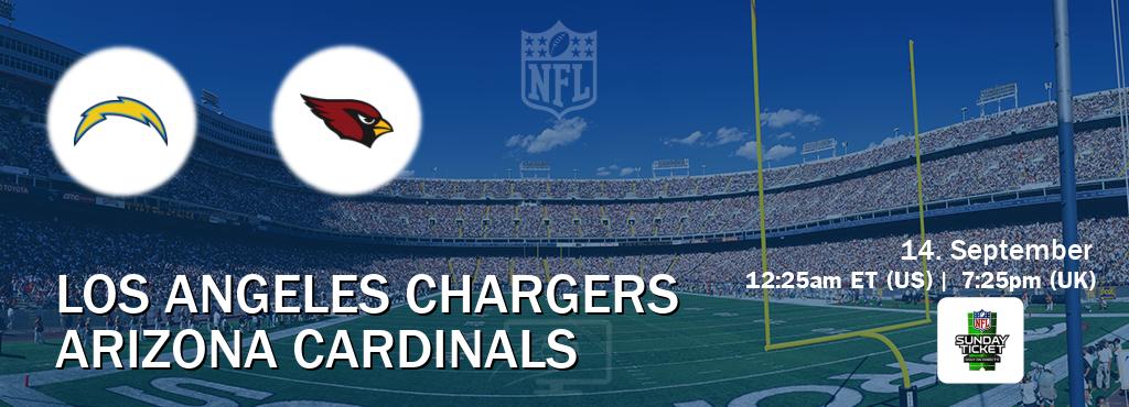 You can watch game live between Los Angeles Chargers and Arizona Cardinals on NFL Sunday Ticket(US).