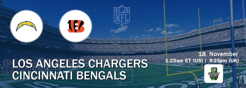 You can watch game live between Los Angeles Chargers and Cincinnati Bengals on NFL Sunday Ticket(US).