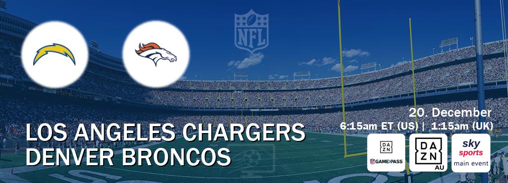 You can watch game live between Los Angeles Chargers and Denver Broncos on DAZN NFL Game Pass, DAZN(AU), Sky Sports Main Event(UK).