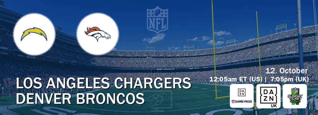 You can watch game live between Los Angeles Chargers and Denver Broncos on DAZN NFL Game Pass, DAZN UK(UK), NFL Sunday Ticket(US).