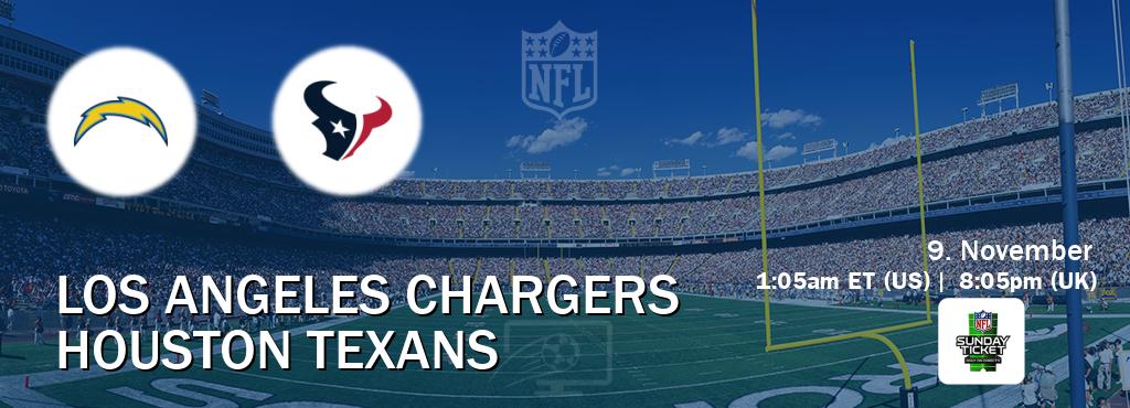 You can watch game live between Los Angeles Chargers and Houston Texans on NFL Sunday Ticket(US). You can watch game live between Los Angeles Chargers and Houston Texans on NFL Sunday Ticket(US).