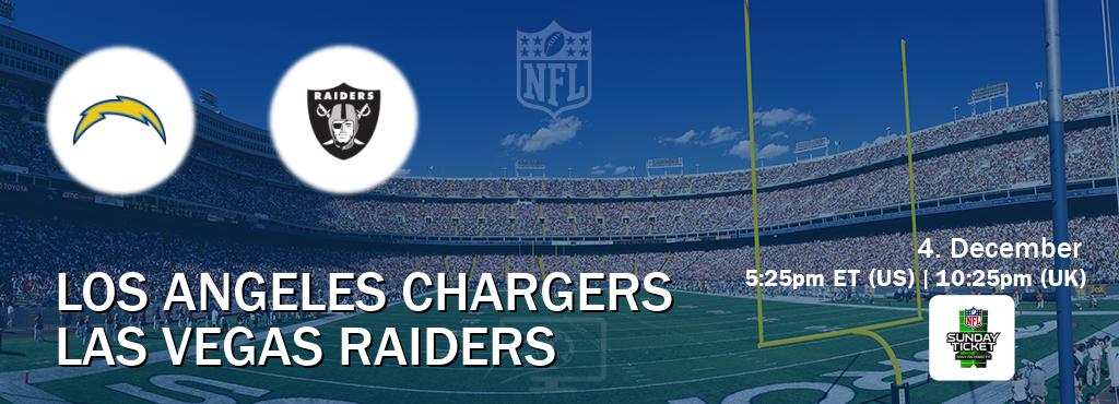 You can watch game live between Los Angeles Chargers and Las Vegas Raiders on NFL Sunday Ticket.