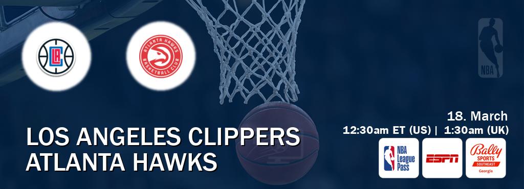 You can watch game live between Los Angeles Clippers and Atlanta Hawks on NBA League Pass, ESPN(AU), Bally Sports Georgia(US).