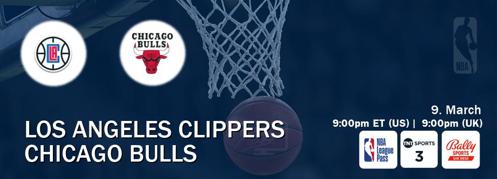 You can watch game live between Los Angeles Clippers and Chicago Bulls on NBA League Pass, TNT Sports 3(UK), Bally Sports San Diego(US).