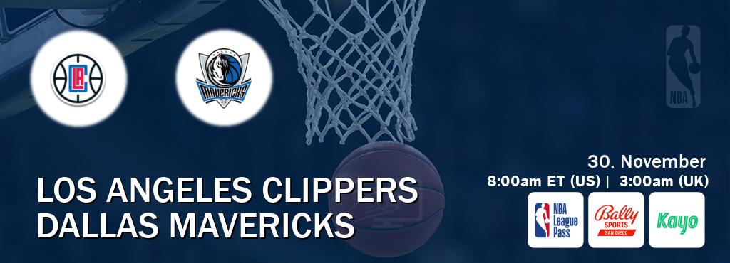 You can watch game live between Los Angeles Clippers and Dallas Mavericks on NBA League Pass, Bally Sports San Diego(US), Kayo Sports(AU). You can watch game live between Los Angeles Clippers and Dallas Mavericks on NBA League Pass, Bally Sports San Diego(US), Kayo Sports(AU).