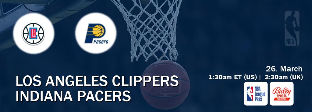 You can watch game live between Los Angeles Clippers and Indiana Pacers on NBA League Pass and Bally Sports San Diego(US).