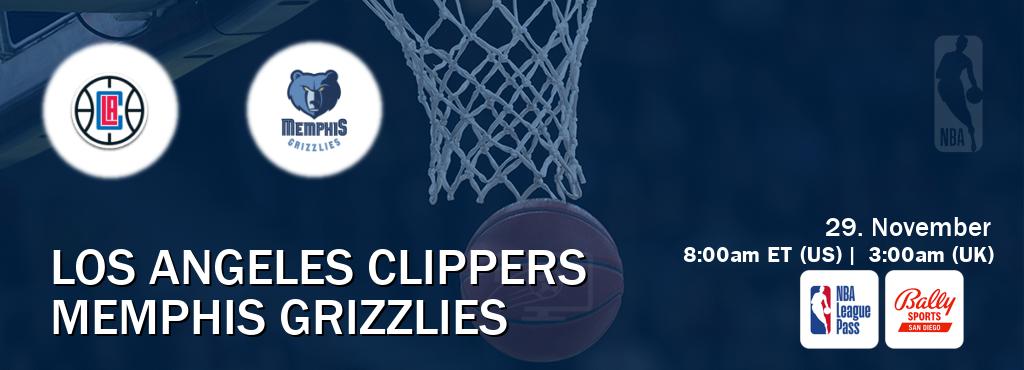 You can watch game live between Los Angeles Clippers and Memphis Grizzlies on NBA League Pass and Bally Sports San Diego(US).