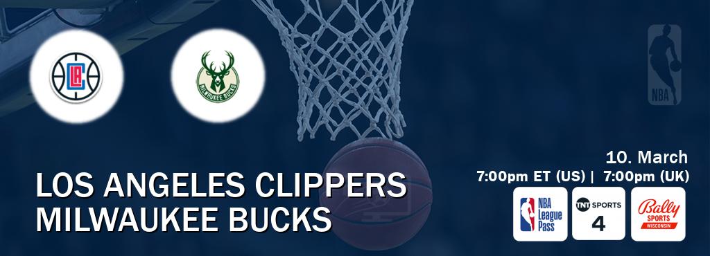 You can watch game live between Los Angeles Clippers and Milwaukee Bucks on NBA League Pass, TNT Sports 4(UK), Bally Sports Wisconsin(US).
