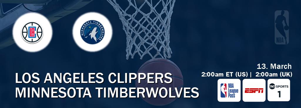 You can watch game live between Los Angeles Clippers and Minnesota Timberwolves on NBA League Pass, ESPN(AU), TNT Sports 1(UK).