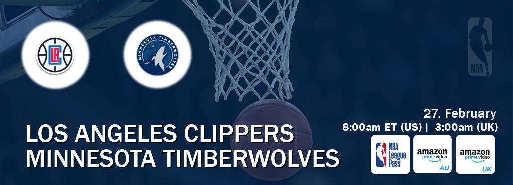 You can watch game live between Los Angeles Clippers and Minnesota Timberwolves on NBA League Pass, Amazon Prime Australia(AU), Amazon Prime Video UK(UK). You can watch game live between Los Angeles Clippers and Minnesota Timberwolves on NBA League Pass, Amazon Prime Australia(AU), Amazon Prime Video UK(UK).
