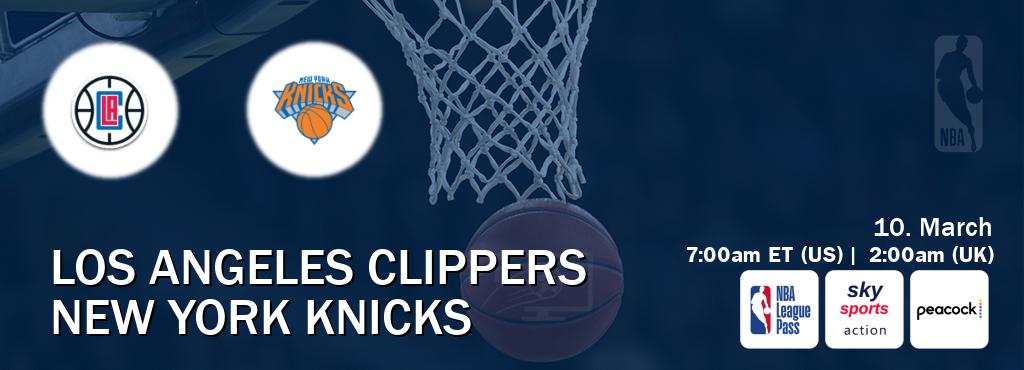 You can watch game live between Los Angeles Clippers and New York Knicks on NBA League Pass, Sky Sports Action(UK), Peacock(US).
