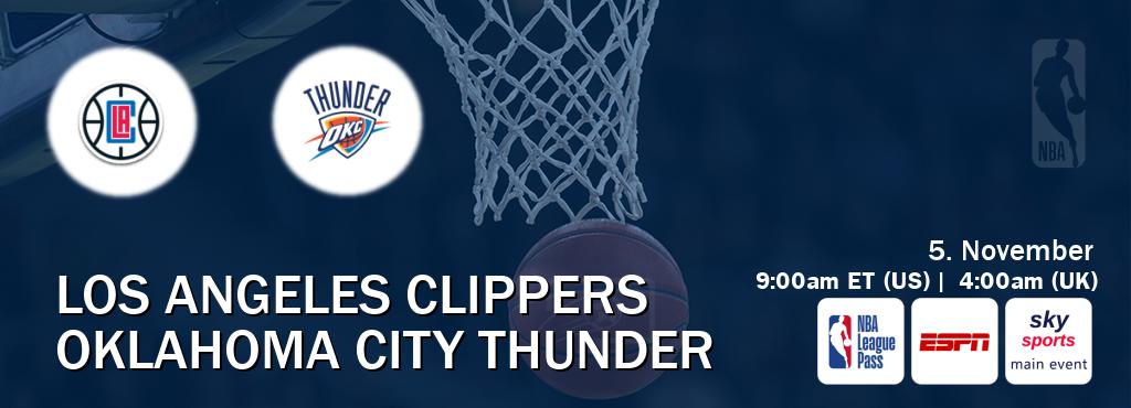You can watch game live between Los Angeles Clippers and Oklahoma City Thunder on NBA League Pass, ESPN(AU), Sky Sports Main Event(UK). You can watch game live between Los Angeles Clippers and Oklahoma City Thunder on NBA League Pass, ESPN(AU), Sky Sports Main Event(UK).