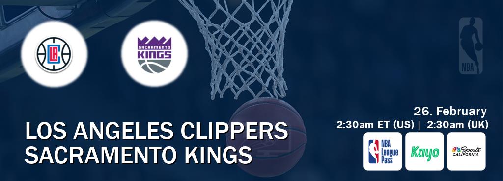 You can watch game live between Los Angeles Clippers and Sacramento Kings on NBA League Pass, Kayo Sports(AU), NBCS California(US).