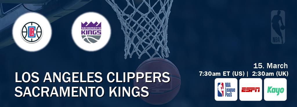 You can watch game live between Los Angeles Clippers and Sacramento Kings on NBA League Pass, ESPN(US), Kayo Sports(AU). You can watch game live between Los Angeles Clippers and Sacramento Kings on NBA League Pass, ESPN(US), Kayo Sports(AU).