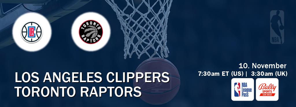 You can watch game live between Los Angeles Clippers and Toronto Raptors on NBA League Pass and Bally Sports San Diego(US).