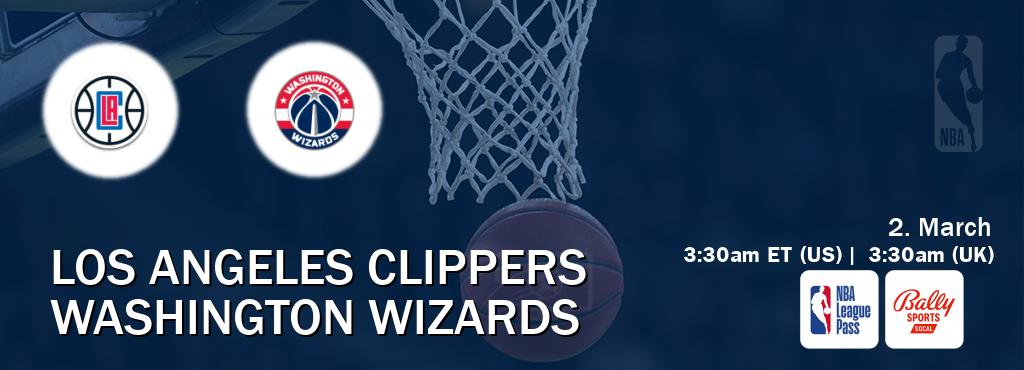 You can watch game live between Los Angeles Clippers and Washington Wizards on NBA League Pass and Bally Sports SoCal(US).