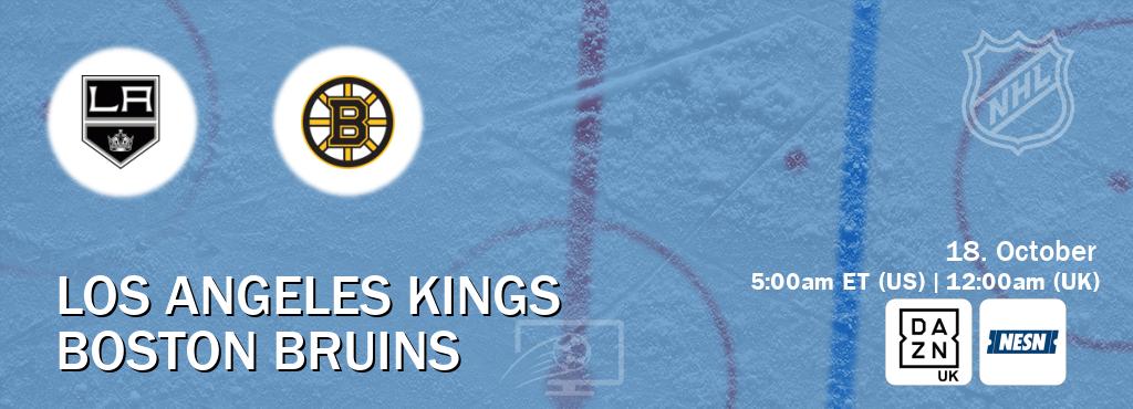 You can watch game live between Los Angeles Kings and Boston Bruins on DAZN UK(UK) and NESN(US). You can watch game live between Los Angeles Kings and Boston Bruins on DAZN UK(UK) and NESN(US).