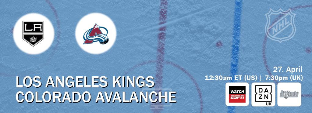 You can watch game live between Los Angeles Kings and Colorado Avalanche on WatchESPN(AU), DAZN UK(UK), Altitude(US).