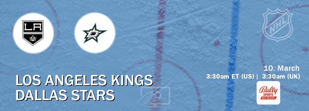 You can watch game live between Los Angeles Kings and Dallas Stars on Bally Sports New Orleans(US).