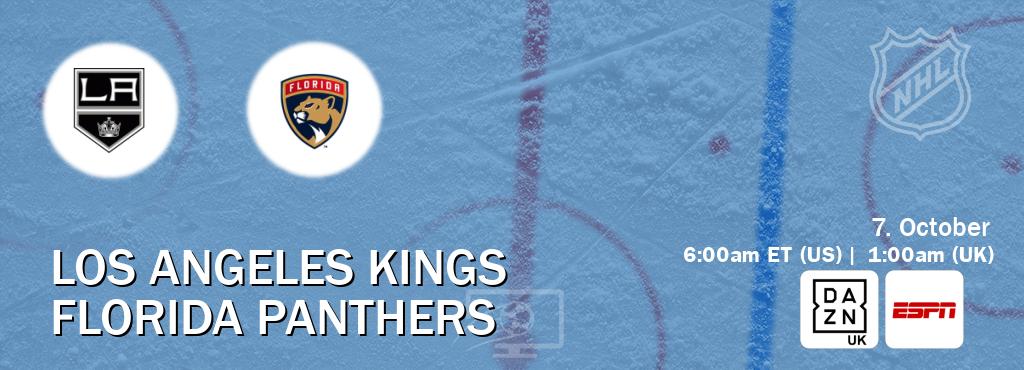 You can watch game live between Los Angeles Kings and Florida Panthers on DAZN UK(UK) and ESPN(US). You can watch game live between Los Angeles Kings and Florida Panthers on DAZN UK(UK) and ESPN(US).