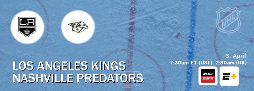 You can watch game live between Los Angeles Kings and Nashville Predators on WatchESPN(AU) and ESPN+(US).