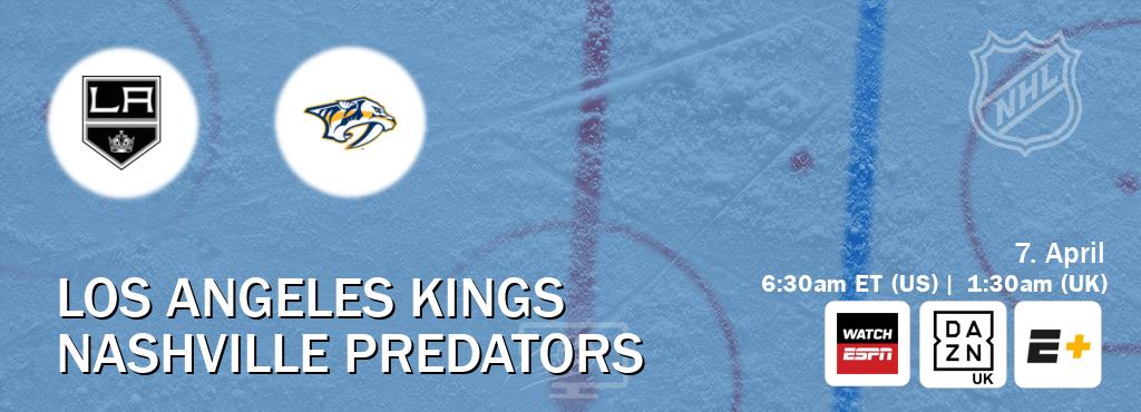 You can watch game live between Los Angeles Kings and Nashville Predators on WatchESPN(AU), DAZN UK(UK), ESPN+(US).