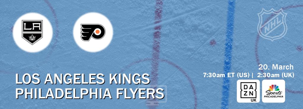 You can watch game live between Los Angeles Kings and Philadelphia Flyers on DAZN UK(UK) and NBCS Philadelphia(US).