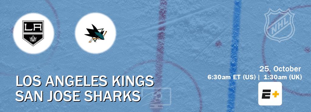 You can watch game live between Los Angeles Kings and San Jose Sharks on ESPN+(US).