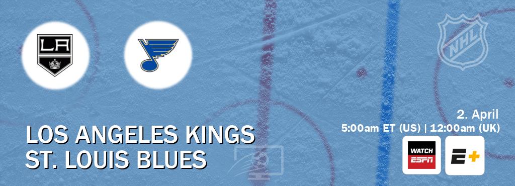 You can watch game live between Los Angeles Kings and St. Louis Blues on WatchESPN(AU) and ESPN+(US).
