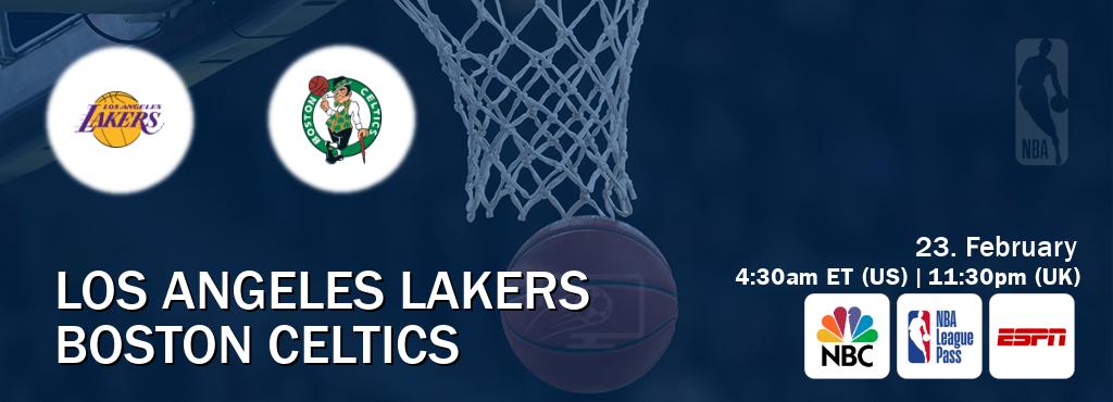 You can watch game live between Los Angeles Lakers and Boston Celtics on NBC(US), NBA League Pass, ESPN(AU).