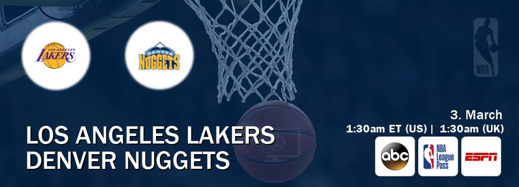 You can watch game live between Los Angeles Lakers and Denver Nuggets on ABC(US), NBA League Pass, ESPN(AU).