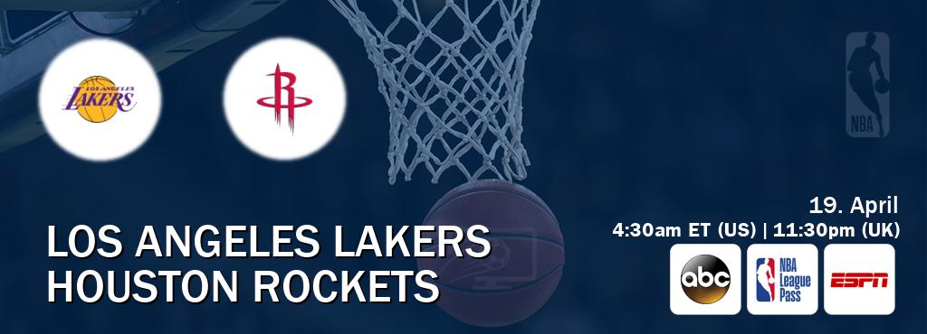 You can watch game live between Los Angeles Lakers and Houston Rockets on ABC(US), NBA League Pass, ESPN(AU).