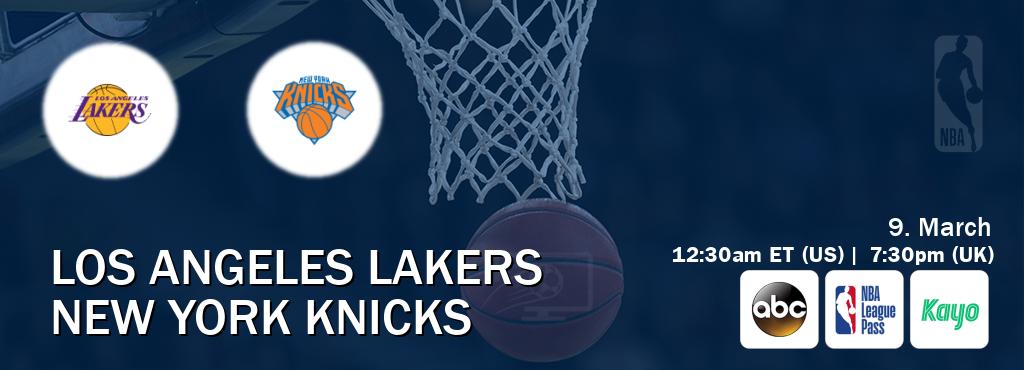 You can watch game live between Los Angeles Lakers and New York Knicks on ABC(US), NBA League Pass, Kayo Sports(AU).