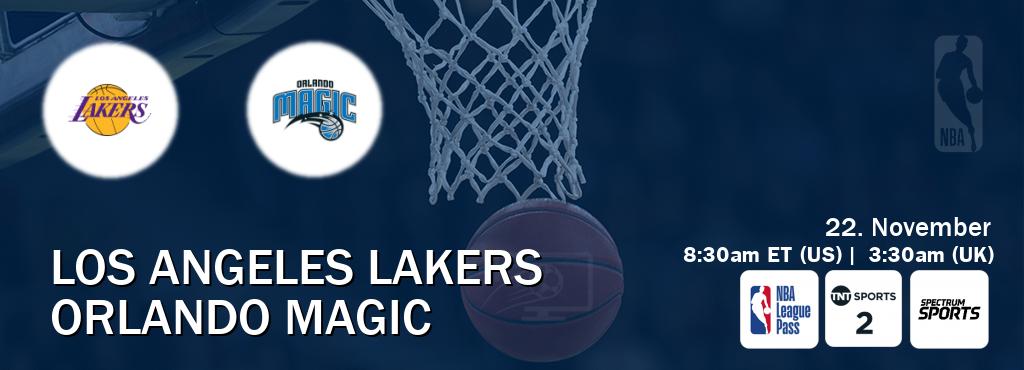 You can watch game live between Los Angeles Lakers and Orlando Magic on NBA League Pass, TNT Sports 2(UK), Spectrum Sports(US).