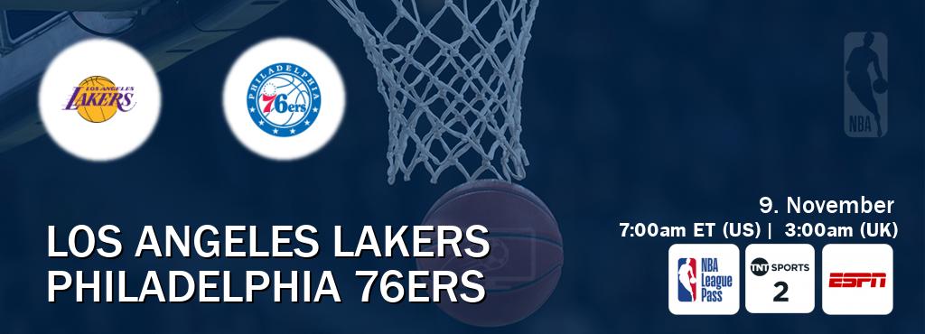 You can watch game live between Los Angeles Lakers and Philadelphia 76ers on NBA League Pass, TNT Sports 2(UK), ESPN(US).