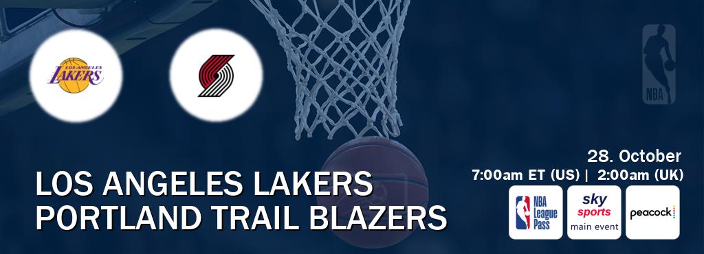 You can watch game live between Los Angeles Lakers and Portland Trail Blazers on NBA League Pass, Sky Sports Main Event(UK), Peacock(US). You can watch game live between Los Angeles Lakers and Portland Trail Blazers on NBA League Pass, Sky Sports Main Event(UK), Peacock(US).