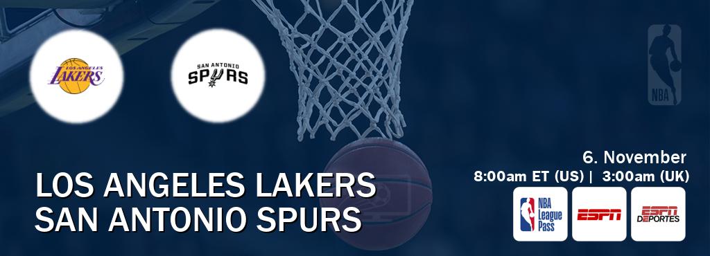 You can watch game live between Los Angeles Lakers and San Antonio Spurs on NBA League Pass, ESPN(AU), ESPN Deportes(US). You can watch game live between Los Angeles Lakers and San Antonio Spurs on NBA League Pass, ESPN(AU), ESPN Deportes(US).