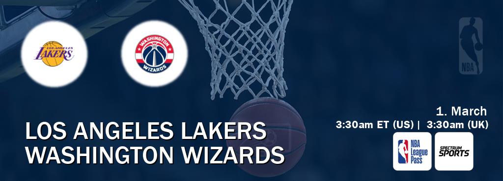 You can watch game live between Los Angeles Lakers and Washington Wizards on NBA League Pass and Spectrum Sports(US).
