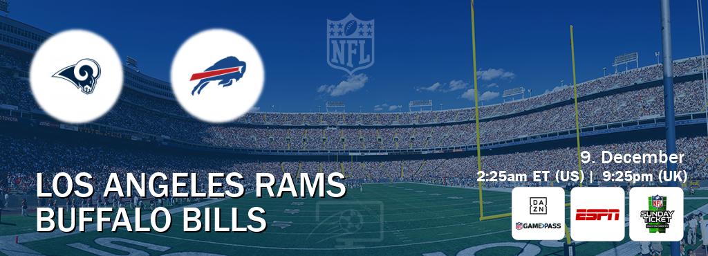 You can watch game live between Los Angeles Rams and Buffalo Bills on DAZN NFL Game Pass, ESPN(AU), NFL Sunday Ticket(US).