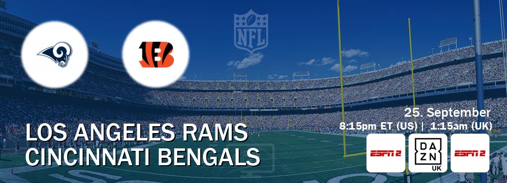 You can watch game live between Los Angeles Rams and Cincinnati Bengals on ESPN2(AU), DAZN UK(UK), ESPN2(US).